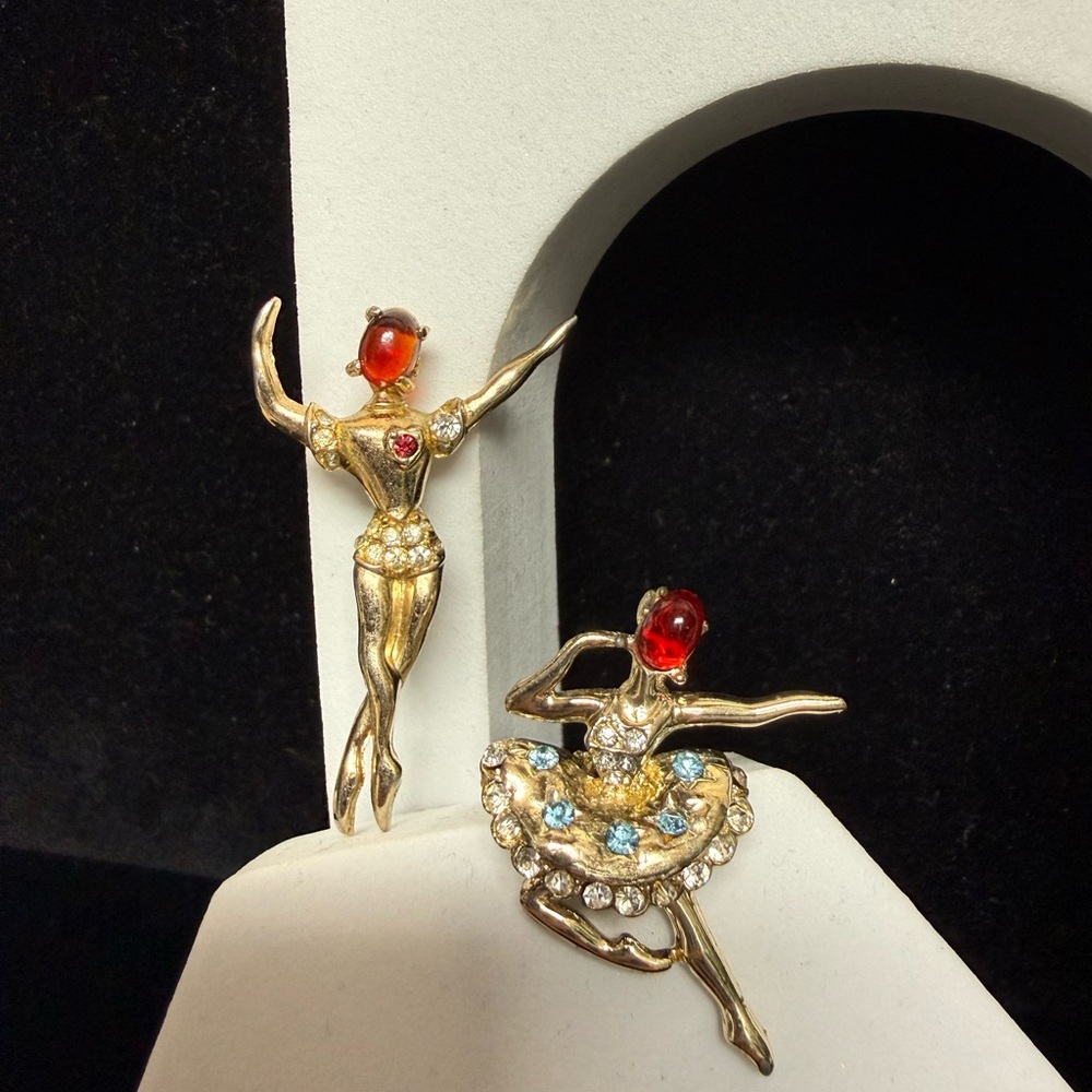Vintage Coro Gold Tone Ballerina Brooch Pair